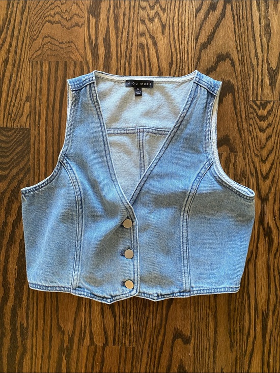 Miou Muse Jackets & Blazers - Miou Muse Light Blue Denim Button-Front Vest